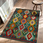 Classic geometric patterned carpet Green Vintage carpet Polyester Washable non-slip backing Carpet for bedroom