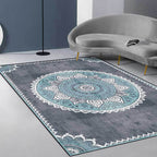 Blue and Gray Moroccan Carpet Polyester Floral Pattern Washable Carpet Non-slip Back Carpet for Living Room