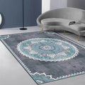 Blue and Gray Moroccan Carpet Polyester Flower Pattern Carpet Washable Non-slip Backing Carpet for Living Room