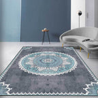 Blue and Gray Moroccan Carpet Polyester Floral Pattern Washable Carpet Non-slip Back Carpet for Living Room