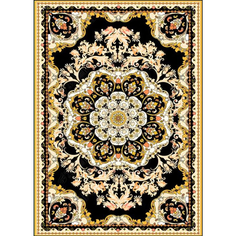 Moroccan Medallion Pattern Carpet with Flower Theme Green Polyester Carpet Machine Washable Non-Slip Area Rug for the Living Room