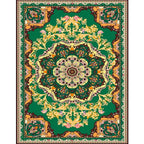 Moroccan Medallion Pattern Carpet with Flower Theme Green Polyester Carpet Machine Washable Non-Slip Area Rug for the Living Room
