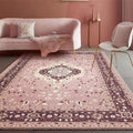 Pink Mediterranean Carpet Polyester Medallion and Floral Print Carpet Washable Non-Slip Back Carpet for Living Room