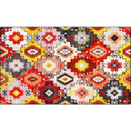 Red Multicolor Mediterranean Carpet Polyester Tiles Printed Rug Washable Non-Slip Back Carpet for Living Room