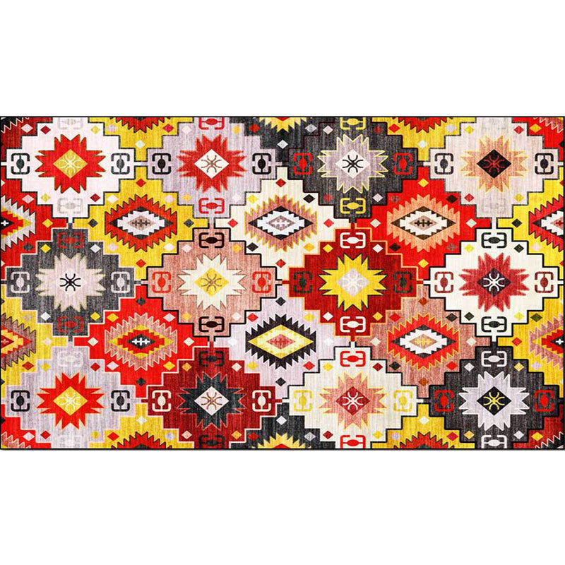 Red Multicolor Mediterranean Carpet Polyester Tiles Printed Rug Washable Non-Slip Back Carpet for Living Room