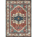 Vintage Medallion Pattern Rug Red and Green Polyester Rug Machine Washable Non-Slip Area Rug for the Living Room