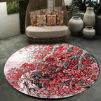 Red Oriental Carpet Polyester Flower and Branch Pattern Washable Non-Slip Back Carpet for Bedroom