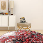 Red Oriental Carpet Polyester Flower and Branch Pattern Washable Non-Slip Back Carpet for Bedroom
