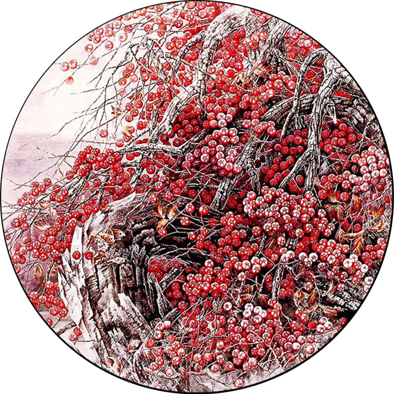 Red Oriental Carpet Polyester Flower and Branch Pattern Washable Non-Slip Back Carpet for Bedroom