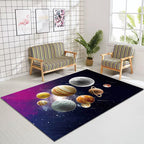 Kids' Bedroom Rug in Black and Purple Space Galaxy Planet Print Rug Polyester Machine Washable Rug