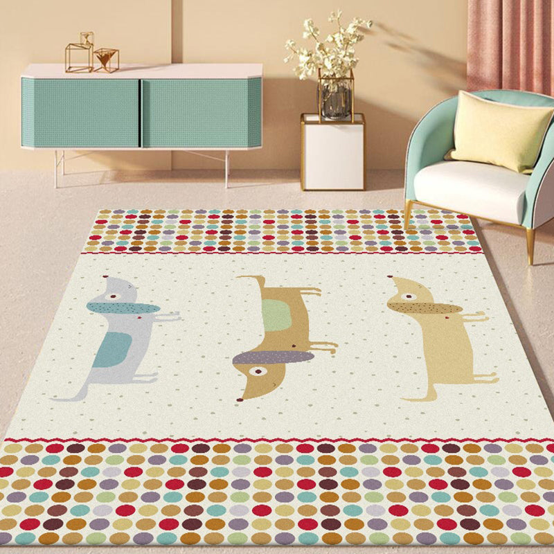 Yellow Children's Room Carpet Children's Animal Dog Dots Pattern Carpet Polyester Non-Slip Machine Washable Carpet