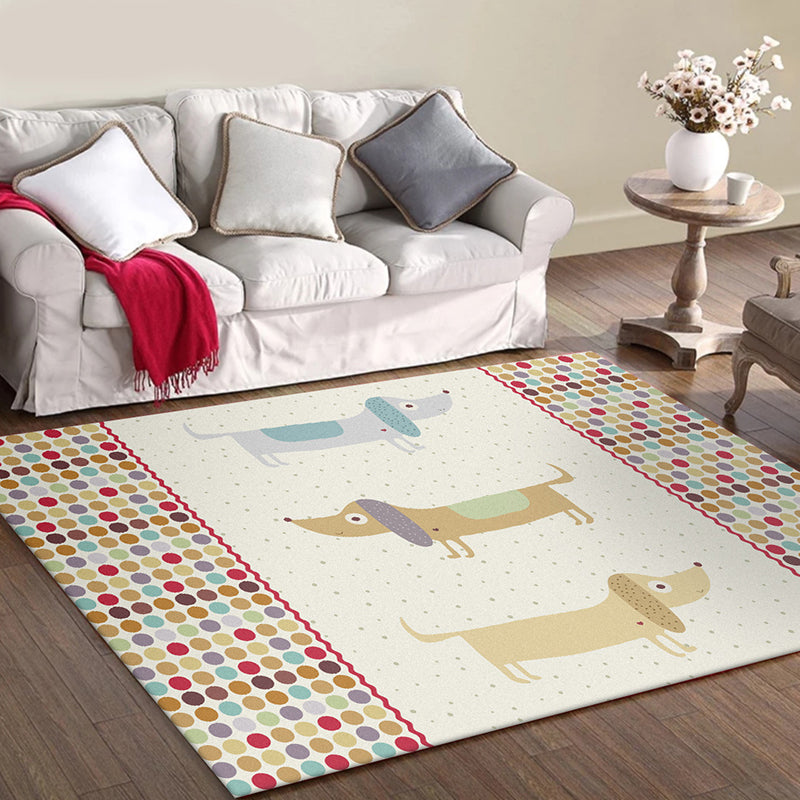 Yellow Children's Room Carpet Children's Animal Dog Dots Pattern Carpet Polyester Non-Slip Machine Washable Carpet