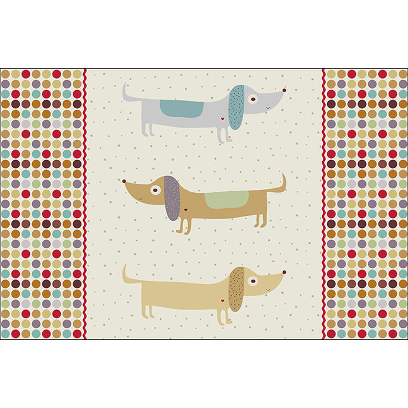 Yellow Children's Room Carpet Children's Animal Dog Dots Pattern Carpet Polyester Non-Slip Machine Washable Carpet