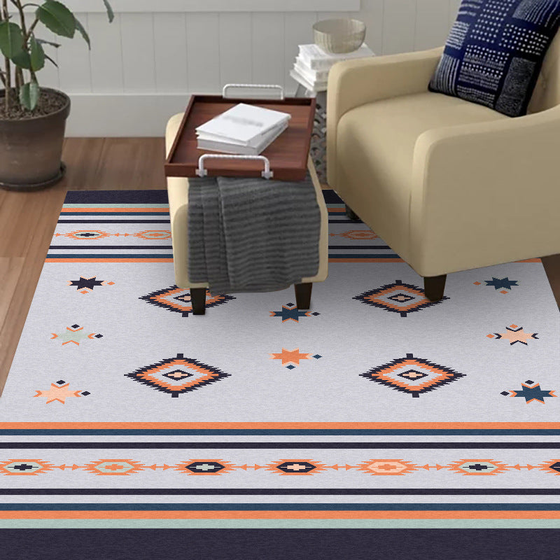 Black and gray tribal rug polyester geometric and striped pattern washable rug non-slip backing rug for living room