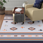 Black and gray tribal rug polyester geometric and striped pattern washable rug non-slip backing rug for living room