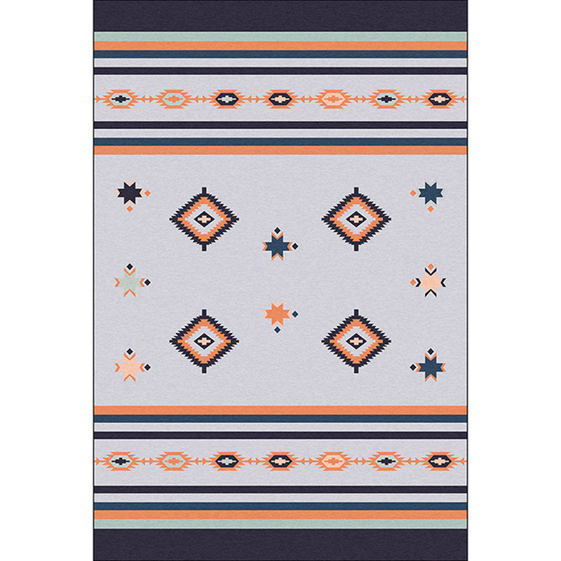 Black and gray tribal rug polyester geometric and striped pattern washable rug non-slip backing rug for living room