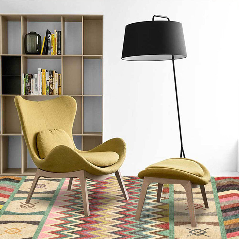 Americana Tribal Striped Print Rug Yellow Polyester Rug Machine Washable Non-Slip Area Rug for Living Room
