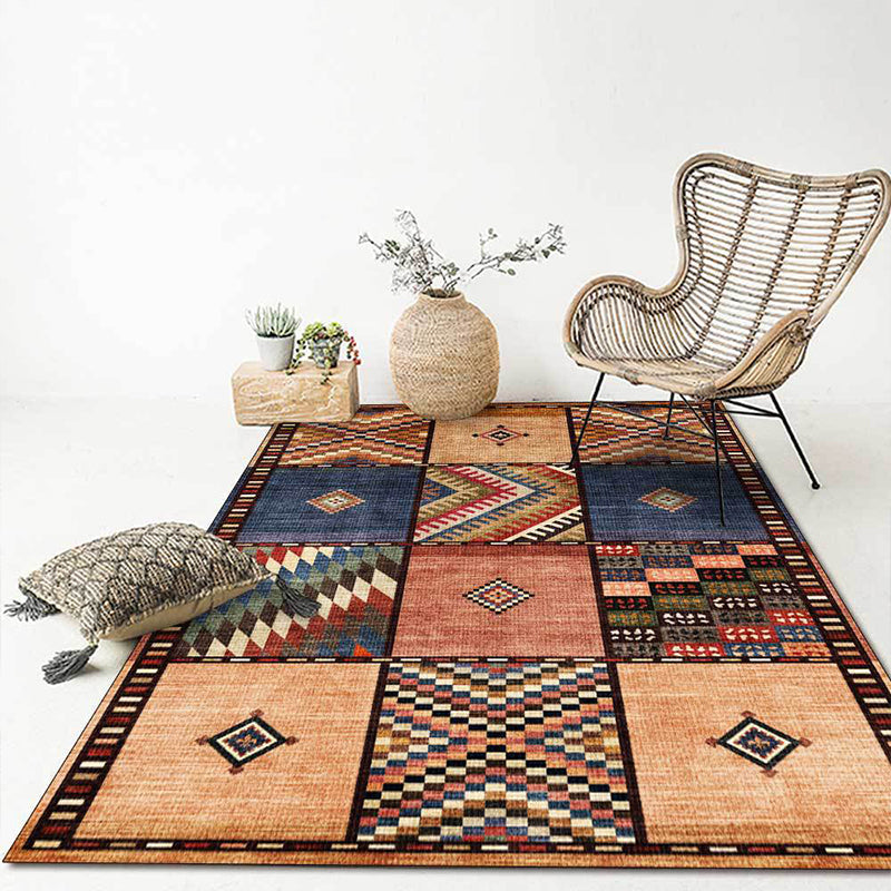 American tribal check pattern rug brown polyester rug machine washable non-slip rug for living room