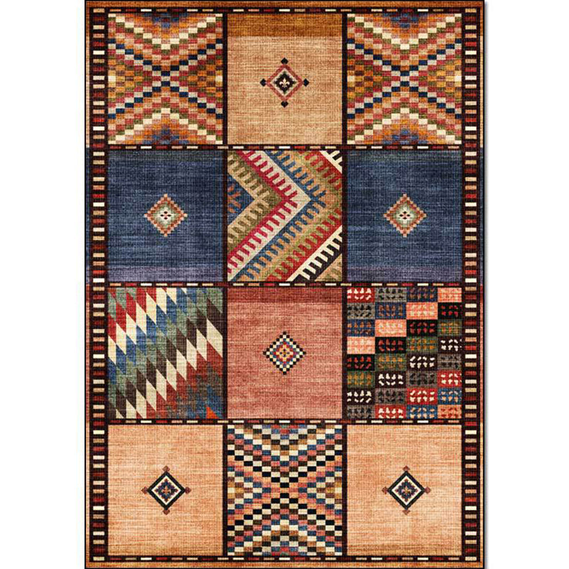 American tribal check pattern rug brown polyester rug machine washable non-slip rug for living room