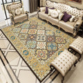 Stylish Tribal Pattern Carpet with Flowers Yellow Vintage Carpet Polyester Washable Non-Slip Back Bedroom Rug