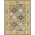 Stylish Tribal Pattern Carpet with Flowers Yellow Vintage Carpet Polyester Washable Non-Slip Back Bedroom Rug