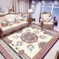 Beige and Red Vintage Carpet Polyester Medallion Pattern Carpet Washable Non-Slip Underlay Carpet for Living Room