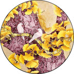 Retro Apricot Leaf Pattern Rug with Bird Yellow and Pink Traditional Rug Polyester Washable Non-Slip Back Rug for the Bedroom