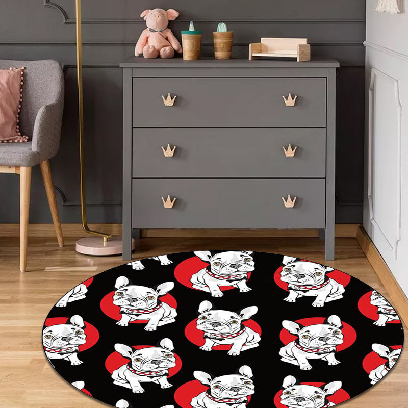 Black Children's Room Carpet Children Animals Dog Pattern Rug Polyester Non-Slip Backing Rug