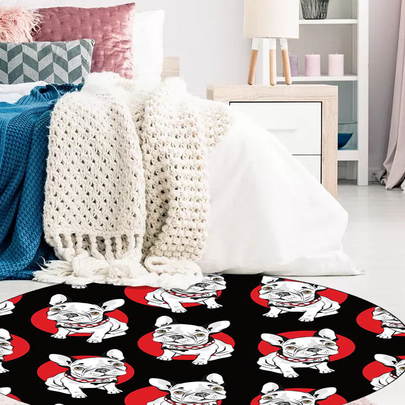 Black Children's Room Carpet Children Animals Dog Pattern Rug Polyester Non-Slip Backing Rug