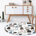 Children's Bedroom Rug in White Botanical Mushroom Print Rug Polyester Non-Slip Back Washable Rug