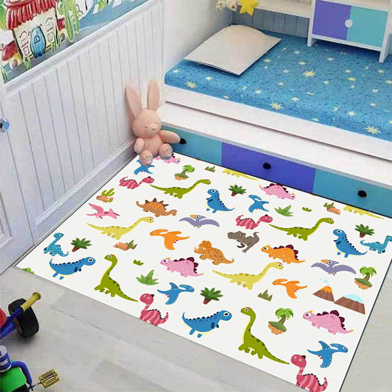 Stylish children's rug in white animal dinosaur leaf tree pattern rug polyester non-slip rug for the children's room