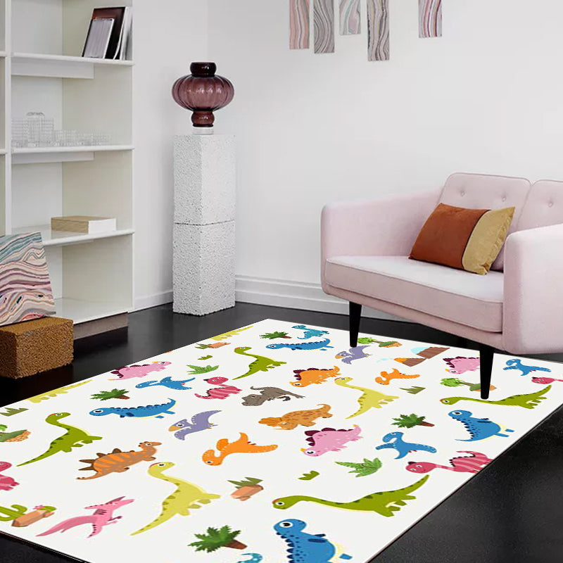Stylish children's rug in white animal dinosaur leaf tree pattern rug polyester non-slip rug for the children's room
