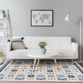 Blue and brown tribal rug striped polyester and tribal pattern rug washable non-slip backing rug for living room