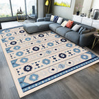 Blue and brown tribal rug striped polyester and tribal pattern rug washable non-slip backing rug for living room