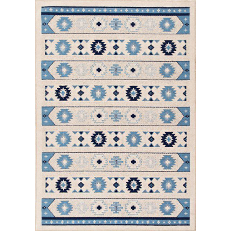Blue and brown tribal rug striped polyester and tribal pattern rug washable non-slip backing rug for living room