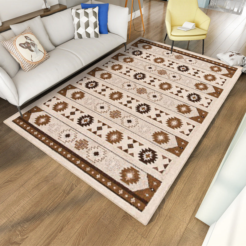 Blue and brown tribal rug striped polyester and tribal pattern rug washable non-slip backing rug for living room