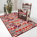 Unique geometric pattern rug Red Vintage rug Polyester Washable Anti-slip mat rug for the bedroom