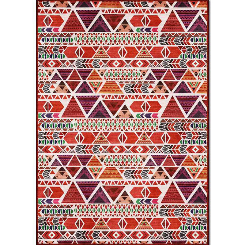 Unique geometric pattern rug Red Vintage rug Polyester Washable Anti-slip mat rug for the bedroom