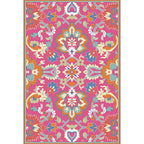 Mediterranean floral pattern rug Pink polyester rug machine washable non-slip area rug for the living room