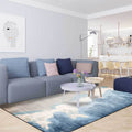 Brown and Blue Oriental Rug Polyester Ink Wash Painting Pattern Rug Washable Non-Slip Back Carpet for Bedroom