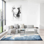Brown and Blue Oriental Rug Polyester Ink Wash Painting Pattern Rug Washable Non-Slip Back Carpet for Bedroom