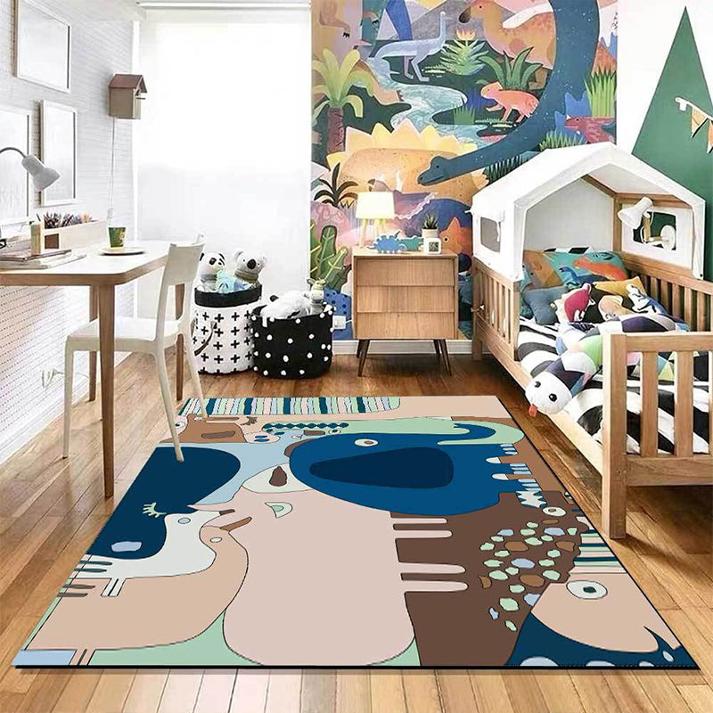 Colorful Back for Children | Children Animals Elephant Giraffe Striped Pattern Rug Polyester Washable Carpet