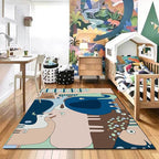 Colorful Back for Children | Children Animals Elephant Giraffe Striped Pattern Rug Polyester Washable Carpet