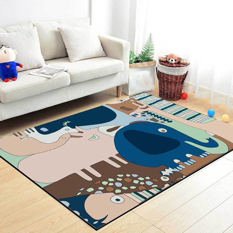 Colorful Back for Children | Children Animals Elephant Giraffe Striped Pattern Rug Polyester Washable Carpet