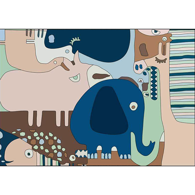 Colorful Back for Children | Children Animals Elephant Giraffe Striped Pattern Rug Polyester Washable Carpet