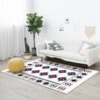 Simple Tribal Pattern Rug White Vintage Rug Polyester Washable Non-Slip Back Rug for Bedroom