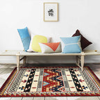 Southwest Tribal Geometric Print Carpet Red Polyester Carpet Machine Washable Non-Slip Blanket for Living Room