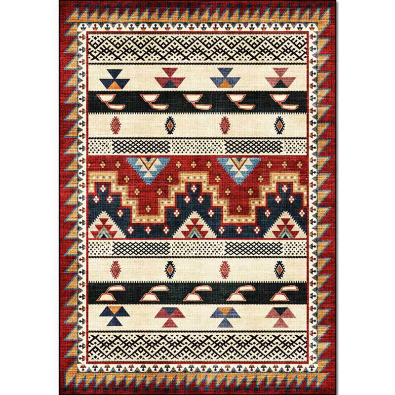 Southwest Tribal Geometric Print Carpet Red Polyester Carpet Machine Washable Non-Slip Blanket for Living Room