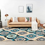 Classic Floral Design Rug Blue Vintage Rug Polyester Washable Non-Slip Back Rug for Bedroom