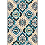 Classic Floral Pattern Rug Blue Vintage Rug Polyester Washable Non-Slip Mat Rug for Bedroom
